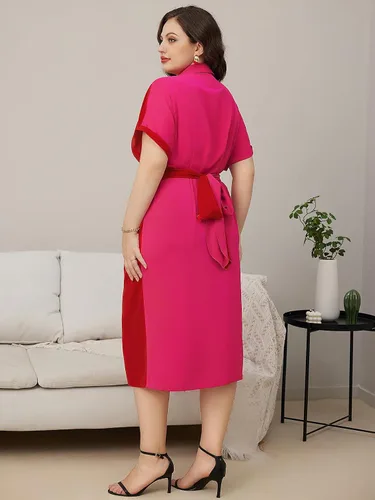 Vista 2 de WDIRARA Vestido camisero con cinturón y manga corta de murciélago para mujer