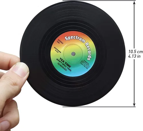 Vista 6 de homEdge Posavasos para discos de vinilo, 6 piezas de posavasos de vinilo de estilo retro
