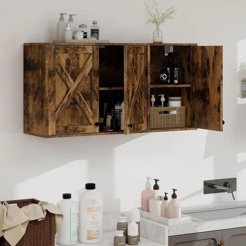 Vista 11 de YOURLITE Gabinete de lavandería, gabinete de medicinas, organizador de granja montado en la pared con estantes para baño y cocina sobre el inodoro