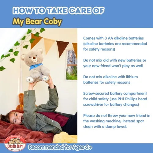 Vista 9 de Cuddle Barn My Bear Coby - Animal de peluche animado de oso de peluche, canto gris de 11 pulgadas