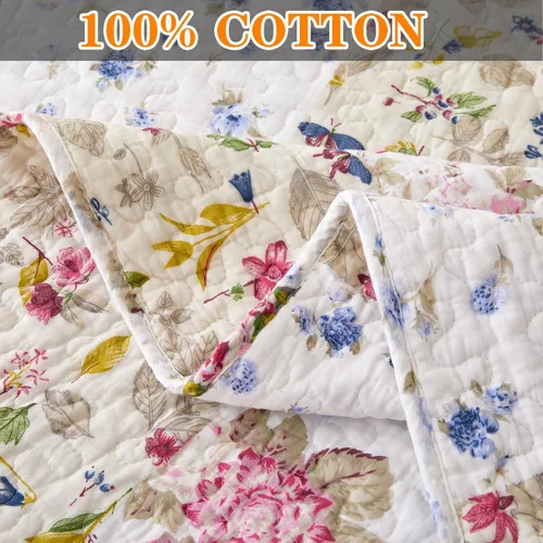 Vista 4 de EVENHUG Juego de Edredón de Retazos de 100% Algodón Tamaño Queen Ligero Floral Edredones Queen Juego de Ropa de Cama Colcha Cubrecama Cubierta