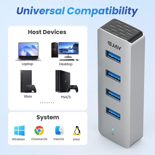 Vista 6 de EJAY Divisor USB C Hub USB C de alta potencia para PC y Mac Aluminio Concentrador de datos multipuerto Configuración de escritorio pesado