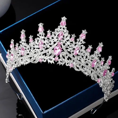 Vista 13 de Tiara para mujer, coronas de reina de cristal, tiaras de princesa con diamantes de imitación, accesorios para el cabello real perfectos para Plateado
