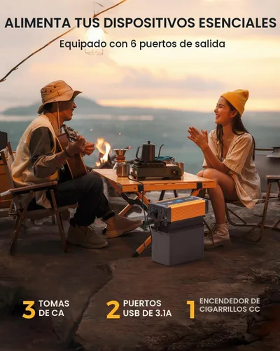 Vista 6 de Ampeak Inversor de potencia de 1500 W, 6.2 A, puertos USB duales, 3 salidas AC, inversor de corriente continua de 12 V a CA 110 V, puerto