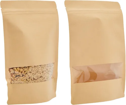 Vista 8 de Bolsas de pie de papel Kraft, bolsas sellables para ventana transparente para embalaje (7 x 10 pulgadas, 120 unidades) – Bolsas de pie sellables