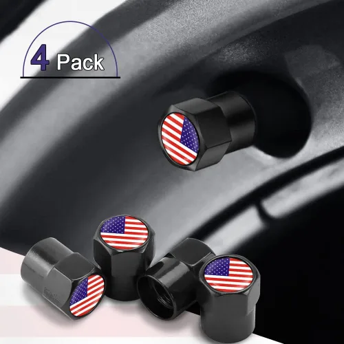 Vista 7 de ASUBHA 4 tapas de vástago de válvula de neumático con bandera estadounidense, tapones de aire de aluminio para neumáticos con junta tórica de goma