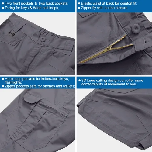 Vista 8 de Jessie Kidden Pantalones cortos tácticos para hombre, elásticos, para exteriores, resistentes al desgaste, rasgaduras, parada, trabajo, senderismo