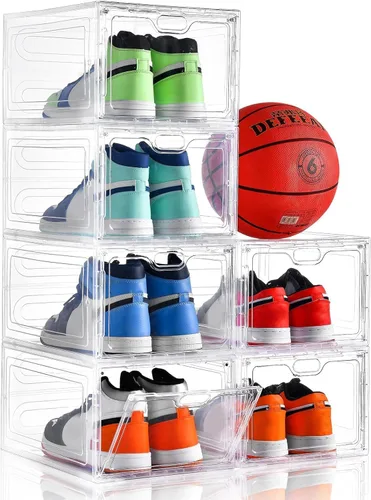 Vista 8 de INSTY Paquete de 12 cajas grandes de almacenamiento de zapatos, organizador de almacenamiento de zapatos transparente con puerta magnética
