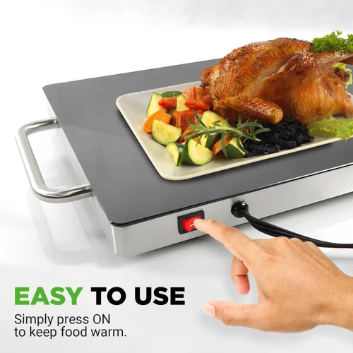 Vista 2 de NutriChef - Charola eléctrica para mantener los alimentos calientes con parte superior de vidrio negro - Ideal para el hogar, buffets, fiestas
