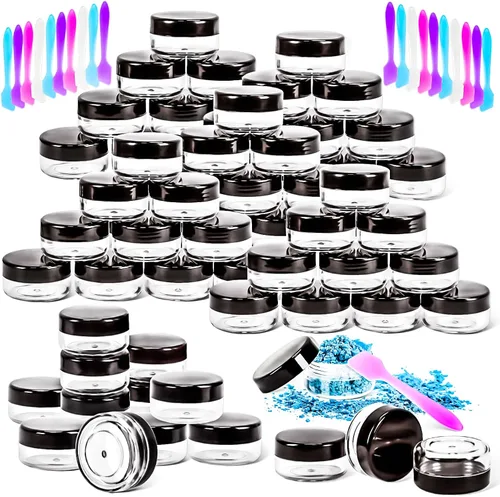 Vista 21 de Paquete de 50 de 10 g pequeños contenedores de cosméticos de plástico con tapas, frascos de maquillaje de 10 gramos de color ámbar con espátulas