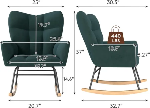 Vista 2 de Silla Mecedora para Guardería, Mecedoras para Guardería, Silla Mecedora para Bebé, Mecedora Deslizante, Diseño de Seguridad Anti-Volcado, Capacidad