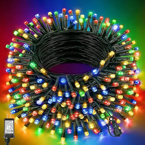 Vista 8 de Tira de luces LED de Navidad de 40 pies para exteriores, luces rojas y blancas de Navidad impermeables, 8 modos y temporizador, luces de árbol