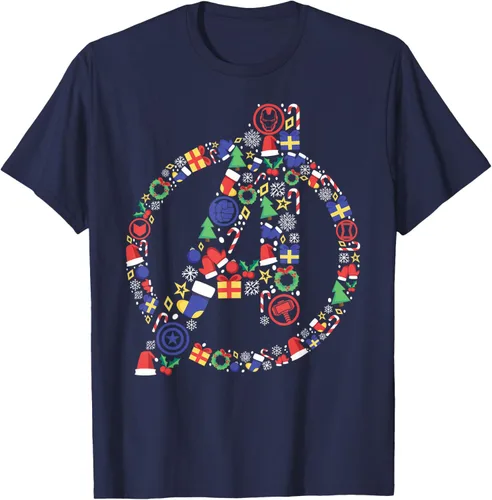 Vista 30 de Marvel Avengers A Logo Symbol Holiday Christmas Icons Camiseta, Negro