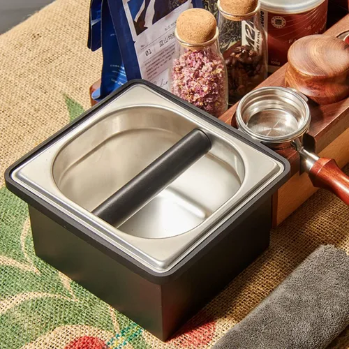 Vista 8 de Caja de acero inoxidable para café molido con base antideslizante extraíble, absorbente de golpes para molienda de filtro de portafiltros (S)
