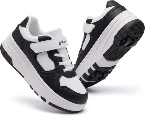 Vista 4 de Zapatos con ruedas para niños, zapatos de patinaje para niños y niñas, zapatillas atléticas con ruedas, adecuados para principiantes
