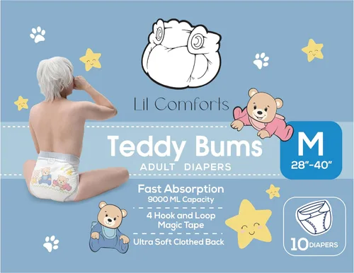 Vista 7 de Lil Comforts Teddy Bums - Pañales para adultos para hombres y mujeres, pañales de día y noche para adultos, ajuste cómodo y seguro (M)
