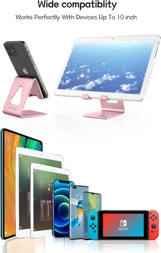 Vista 4 de Aoviho Paquete de soporte básico de aluminio para teléfono celular, color morado y oro rosa