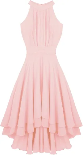 Vista 5 de iEFiEL - Vestido de gasa para mujer con cuello halter sin mangas y cuello alto y corto