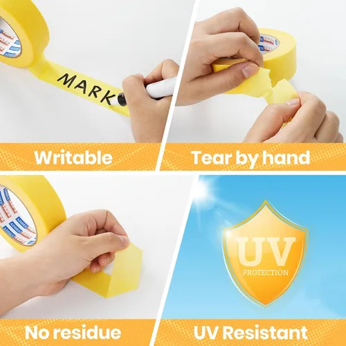 Vista 3 de ADHES - Cinta adhesiva amarilla para pintores, 0.7 pulgadas x 55 yardas x 6 rollos, cinta segura para pared sin residuos para pintura de pared
