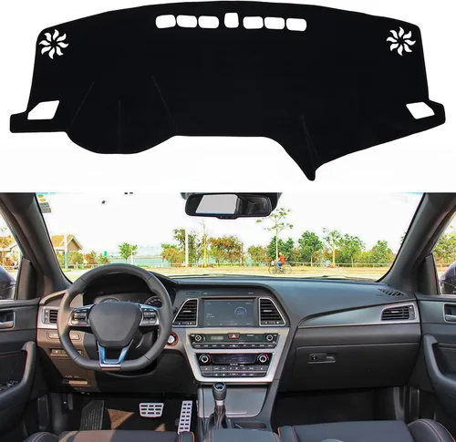 Vista 7 de para Hyundai Sonata 2011 2012 2013 2014 Funda para salpicadero, Funda para consola central, Alfombrilla para salpicadero, Protector de alfombra Negro