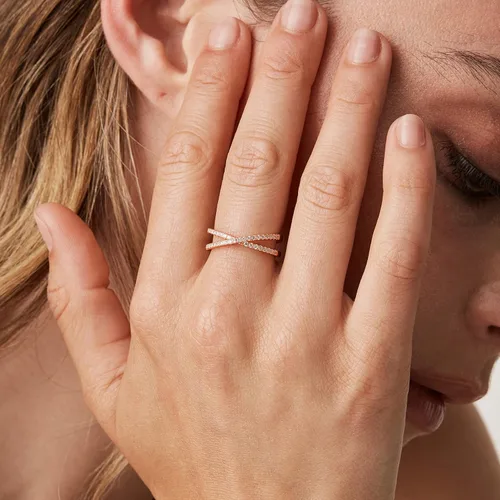 Vista 2 de PAVOI 14K Gold Plated X Ring Simulated Diamond CZ Criss Cross Ring for Women