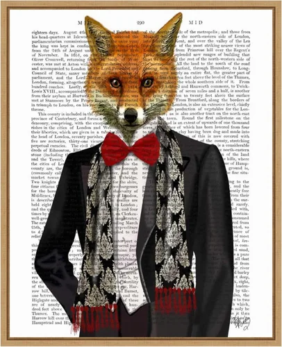 Vista 10 de Amanti Art Fab Funky - Lienzo enmarcado para pared, 20 x 16 pulgadas, zorro con pajarita roja, lienzo enmarcado para pared, obras de arte