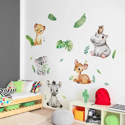 Vista 3 de Tanlaby Pegatinas de pared de animales de la selva de dibujos animados de animales del bosque Zebra Forest Peel and Stick Art Sticker for Baby