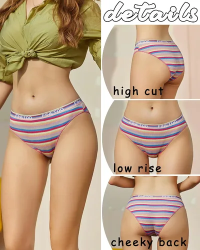 Vista 4 de FINETOO Ropa interior de algodón para mujer, de corte alto, transpirable, elástica, sexy, hipster, paquete de bragas de bikini a la moda, S-XL