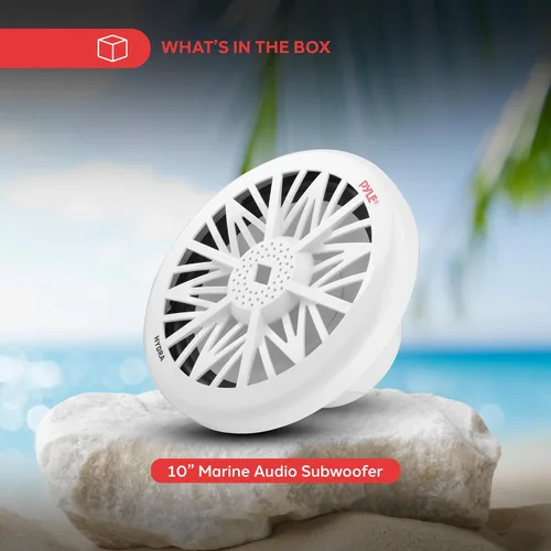 Vista 6 de Pyle Subwoofer de audio marino para exteriores de 10 pulgadas, altavoz de graves blanco impermeable de 500 vatios para sistema de sonido estéreo