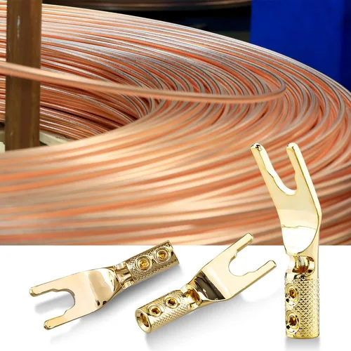 Vista 7 de 4 conectores de pala, horquilla de audio de cobre puro de 45 grados, enchufe de espada en Y, tubo termorretráctil y llave hexagonal, enchufe