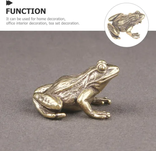 Vista 3 de VOSAREA Figura de rana de latón Feng Shui, estatua de rana de latón animal de té para mascotas para el hogar, oficina, estante de escritorio