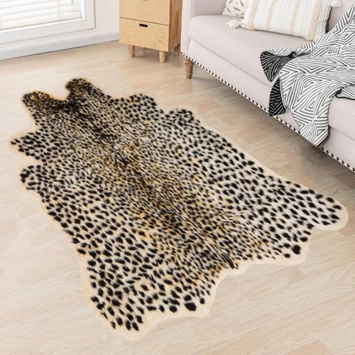 Vista 11 de Asuprui Alfombra de piel de vaca sintética con estampado de leopardo, alfombra de piel de vaca para habitación de niños, 35 pulgadas de ancho x 43