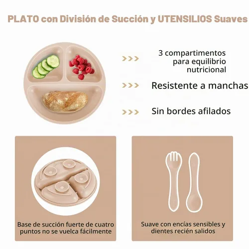 Vista 4 de Sistema de alimentación del bebé del silicón, cuenco de la placa de Beige