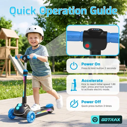 Vista 7 de Gotrax SK1 Scooter eléctrico plegable, 3 ruedas para niños a partir de 4 Negro