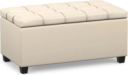 Vista 19 de SIMPLIHOME Sienna - Otomana de almacenamiento de tela con aspecto de lino Gris (Dove Grey)