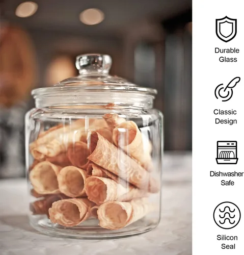 Vista 4 de Tarros de vidrio de 32 onzas, tarro de dulces de Maredash con tapa para el hogar, tarros transparentes de grado alimenticio (paquete de 6)