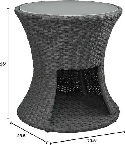 Vista 3 de Modway Sojourn - Mesa auxiliar de mimbre para patio al aire libre, color chocolate