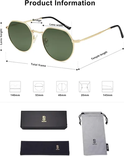 Vista 5 de SOJOS Lentes de sol polarizados de polígono redondos para mujeres y hombres, tonos retro clásicos vintage Hedy SJ1157