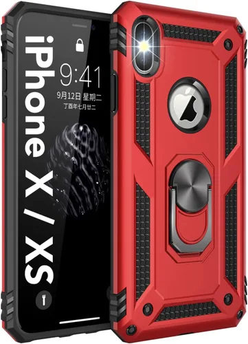 Vista 4 de Korecase - Funda para iPhone X/XS, soporte de anillo negro, protección militar contra caídas