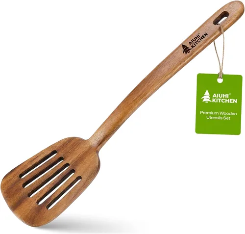 Vista 14 de Espátulas de madera, espátula de cocina plana antiadherente para cocinar, espátula de madera de teca para freír, voltear y girar