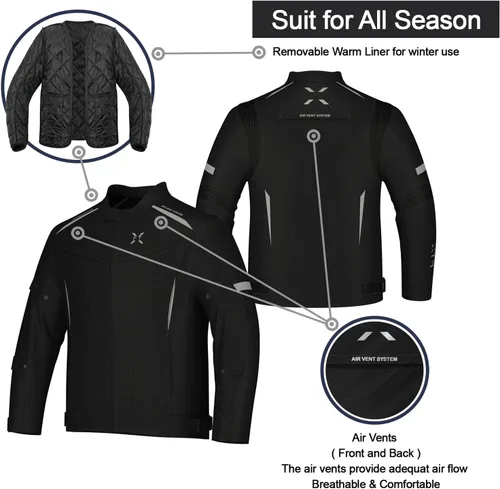 Vista 3 de FTX Chaqueta de motocicleta para hombre, armadura de equipo de protección de cuerpo completo, chaqueta de motocicleta de tela textil Cordura
