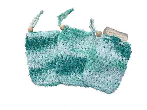Vista 3 de Bolsa ahorradora de jabón – Bolsa de algodón exfoliante de ganchillo a mano – Bolsa de jabón exfoliante para hacer espuma y secar las barras