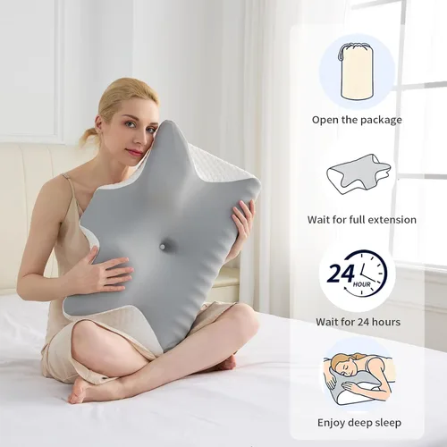 Vista 6 de Almohada cervical para el cuello, espuma viscoelástica de contorno Gris