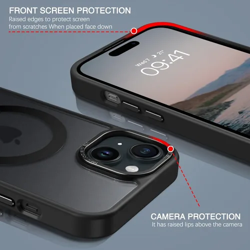 Vista 7 de BENTOBEN Compatible con iPhone 15 Plus, Funda de teléfono magnética translúcida mate delgada a prueba de golpes [Compatible con MagSafe] Funda