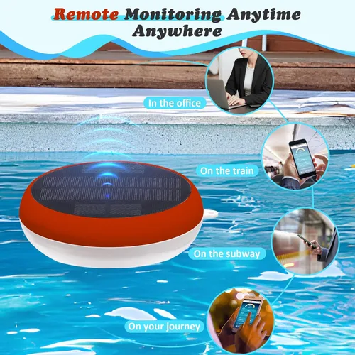 Vista 4 de YINMIK - Monitor inteligente de piscina, lector de sal de piscina con energía solar, medidor digital de sal de pH para piscina de agua salada