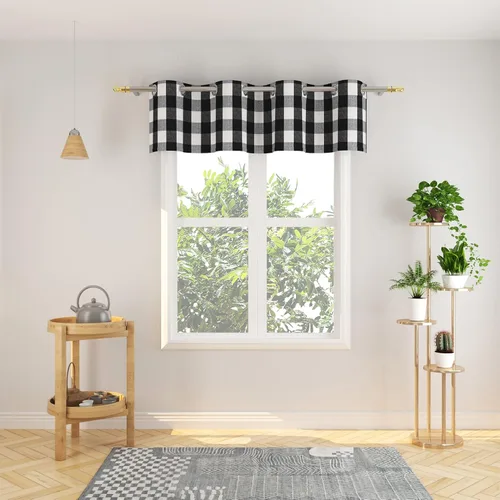 Vista 21 de Cortinas de 24 pulgadas de largo con diseño Buffalo Check Gingham Plaid para ventanas de cocina y baño, tratamiento para ventanas con 2 paneles