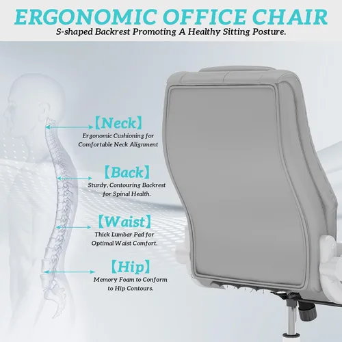 Vista 8 de GYI O205P - Silla de oficina ejecutiva de respaldo alto, silla de oficina grande y alta, 400 libras con ruedas de goma, sillas de escritorio