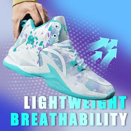 Vista 4 de Promenie Zapatos de baloncesto para hombre, antideslizantes, transpirables, para exteriores, zapatos de entrenamiento de graffiti de moda