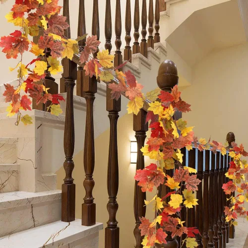 Vista 7 de homEdge Guirnalda artificial de hojas de arce, 2 paquetes de 5.8 pies de guirnalda de vid colgante de otoño para decoración de Acción de Gracias