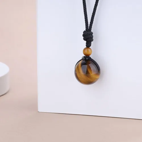 Vista 5 de COAI Collar con colgante de piedra de obsidiana brillante de plata con cuentas redondas
